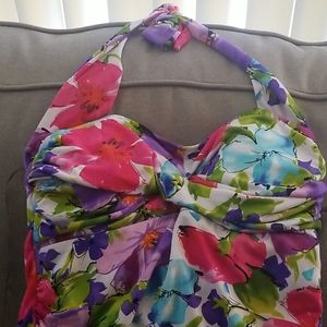 Tropical floral print tankini top